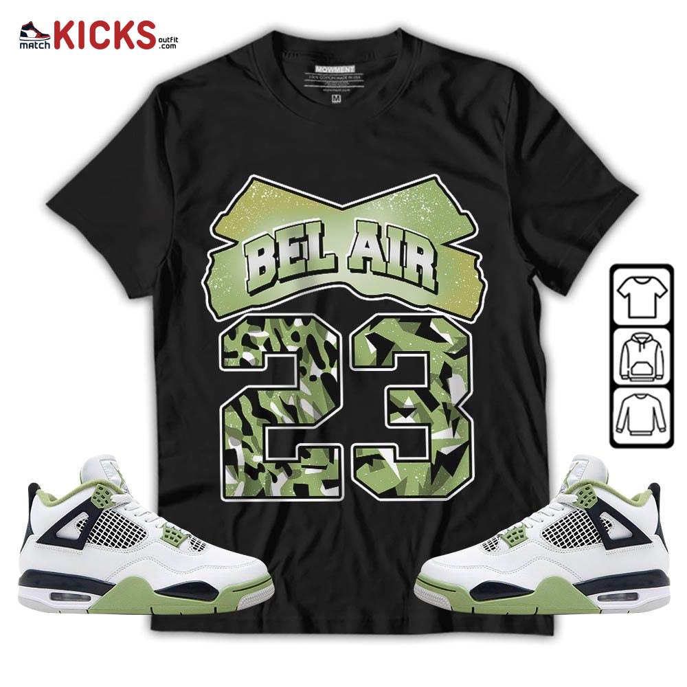 Fresh Bel Air Number 23 Sneaker Shirt Match Retro Oil Green 4s, Jordan 4 Oil Green MKO Hoodie
