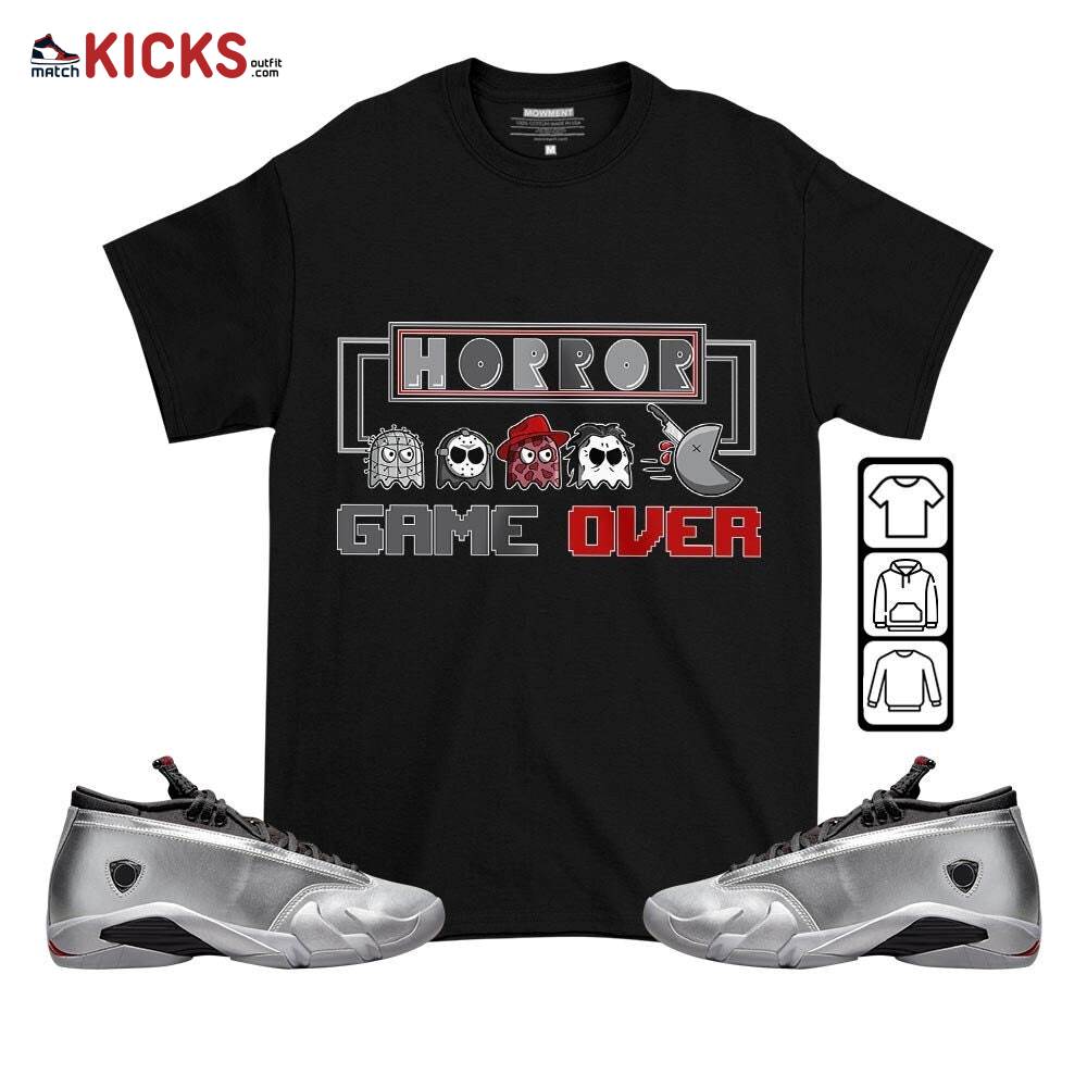 Friday Horror Pixer Sneaker Shirt Match 14 Low Metallic Silver, Jordan 14 Metallic Silver MKO T-Shirt