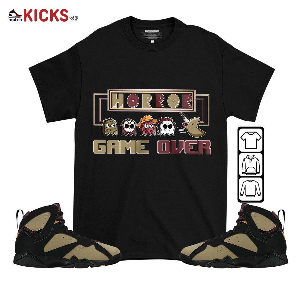 Friday Horror Pixer Sneaker Shirt Match Black Cherrywood 7s, Jordan 7 Black Olive MKO T-Shirt