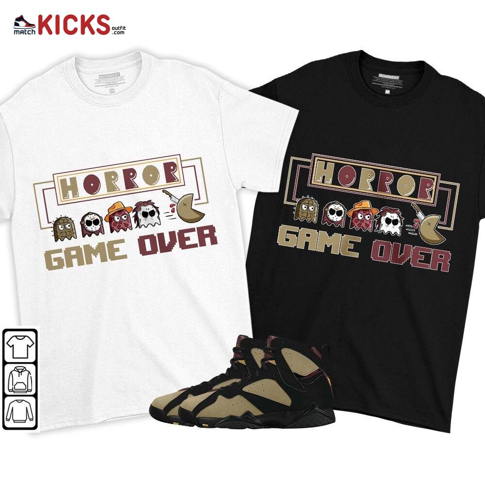Friday Horror Pixer Sneaker Shirt Match Black Cherrywood 7s, Jordan 7 Black Olive MKO T-Shirt Friday Horror Pixer Sneaker Shirt Match Black Cherrywood 7s, Jordan 7 Black Olive MKO T-Shirt