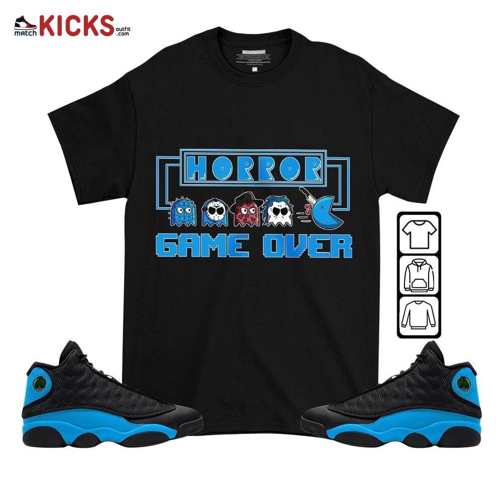 Friday Horror Pixer Sneaker Shirt Match Black University Blue 13s, Jordan 13 Black University Blue 2022 MKO T-Shirt