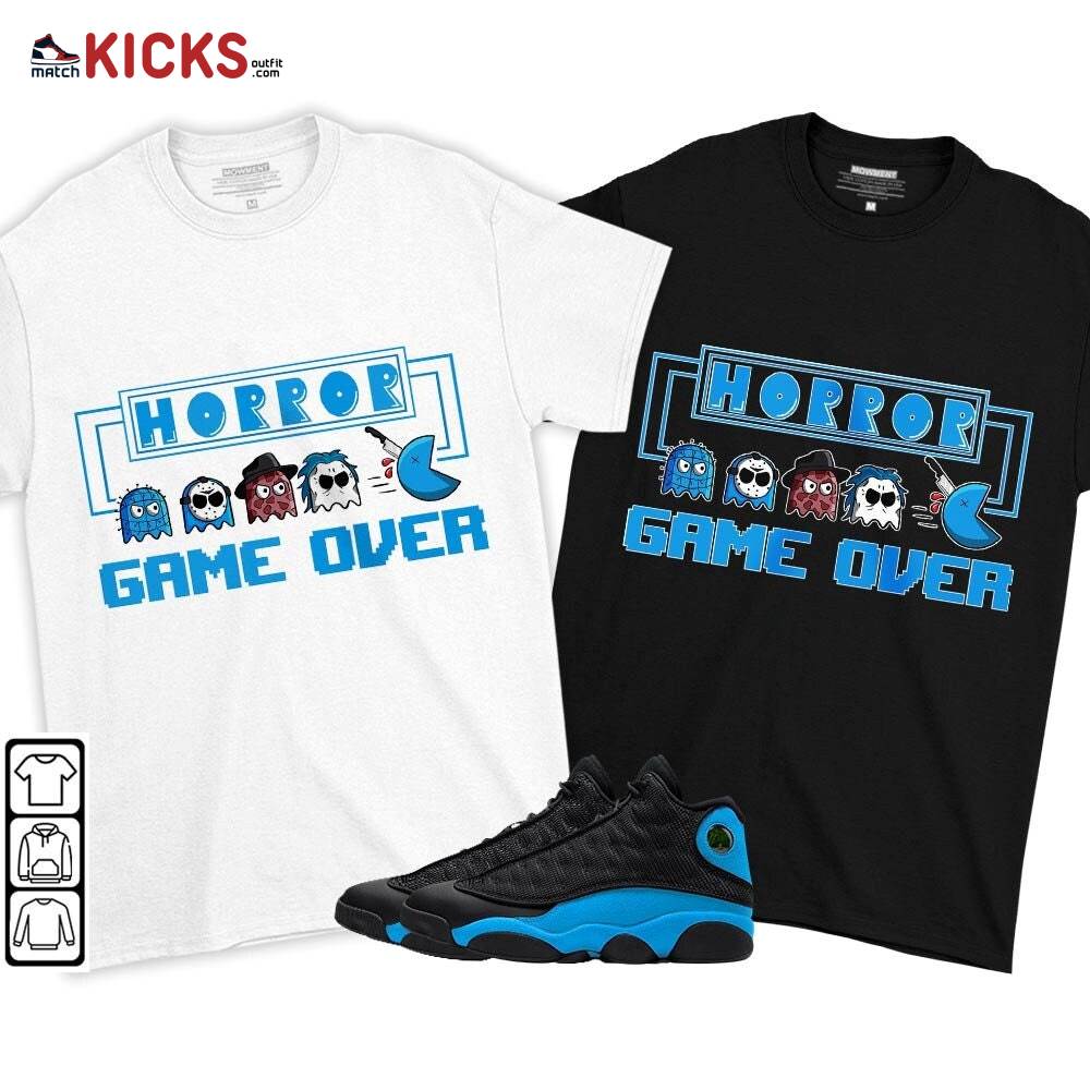 Friday Horror Pixer Sneaker Shirt Match Black University Blue 13s, Jordan 13 Black University Blue 2022 MKO T-Shirt Friday Horror Pixer Sneaker Shirt Match Black University Blue 13s, Jordan 13 Black University Blue 2022 MKO T-Shirt
