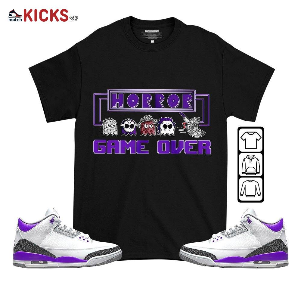 Friday Horror Pixer Sneaker Shirt Match Dark Iris 3s, Jordan 3 Retro Dark Iris MKO T-Shirt