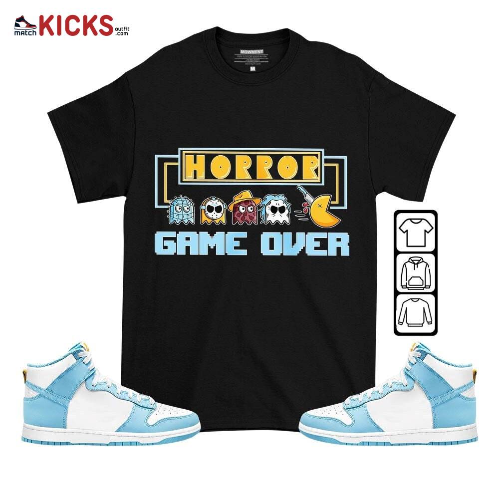 Friday Horror Pixer Sneaker Shirt Match Dunk High Blue Chill, Dunk High Homer Simpson MKO T-Shirt