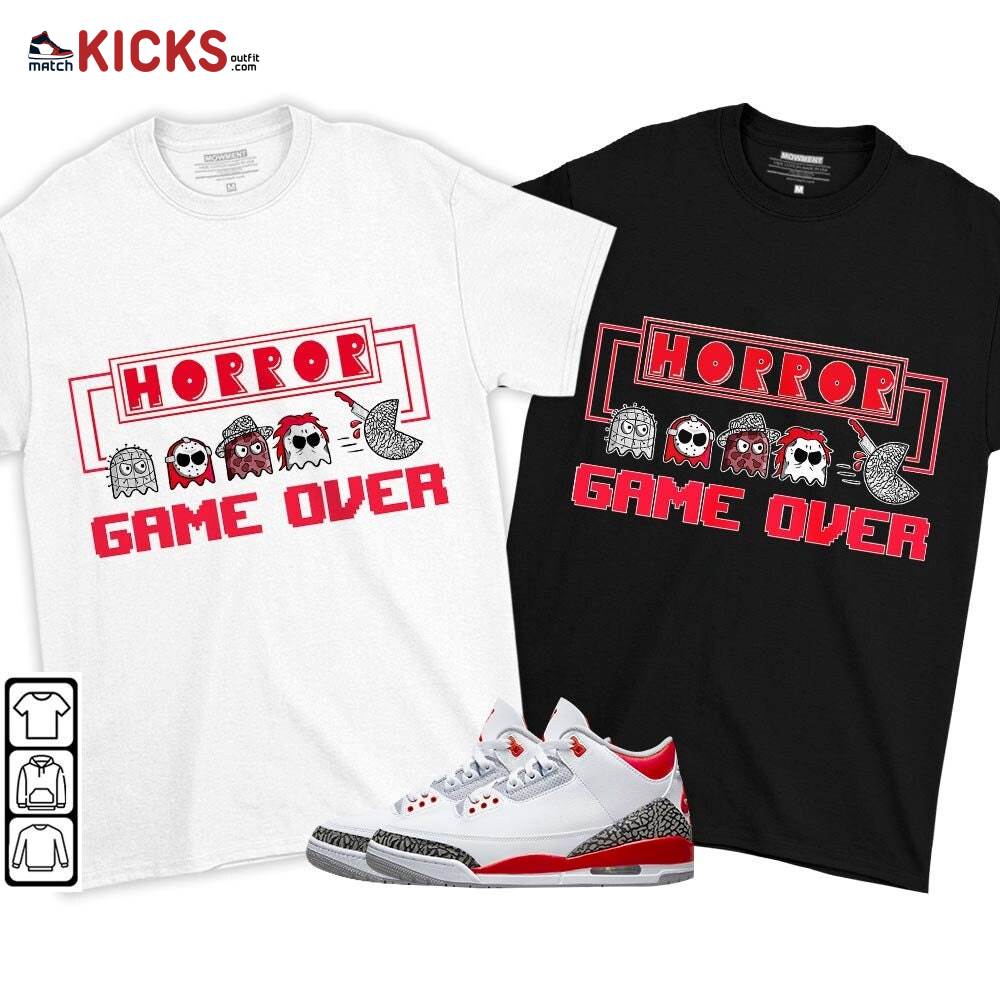 Friday Horror Pixer Sneaker Shirt Match Fire Red 3s, Jordan 3 Retro Fire Red MKO T-Shirt