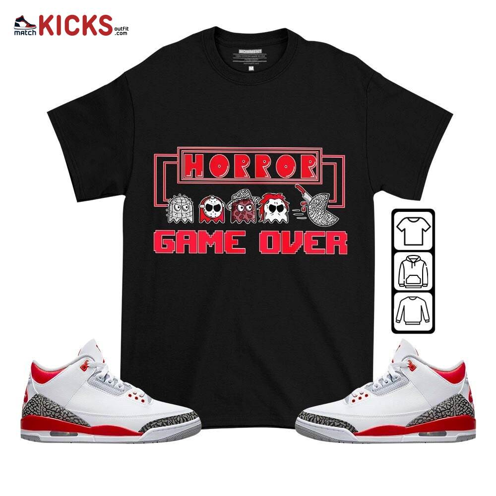 Friday Horror Pixer Sneaker Shirt Match Fire Red 3s, Jordan 3 Retro Fire Red MKO T-Shirt