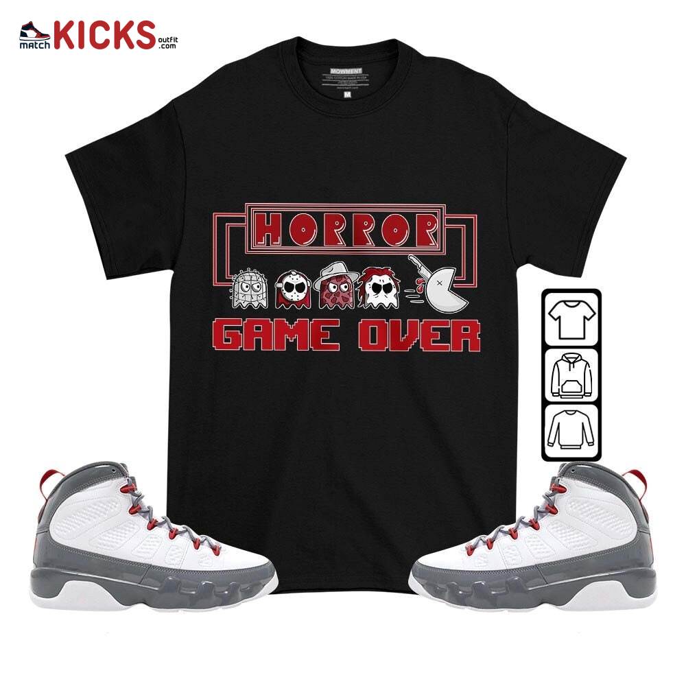 Friday Horror Pixer Sneaker Shirt Match Fire Red 9s, Jordan 9 Retro Fire Red MKO T-Shirt