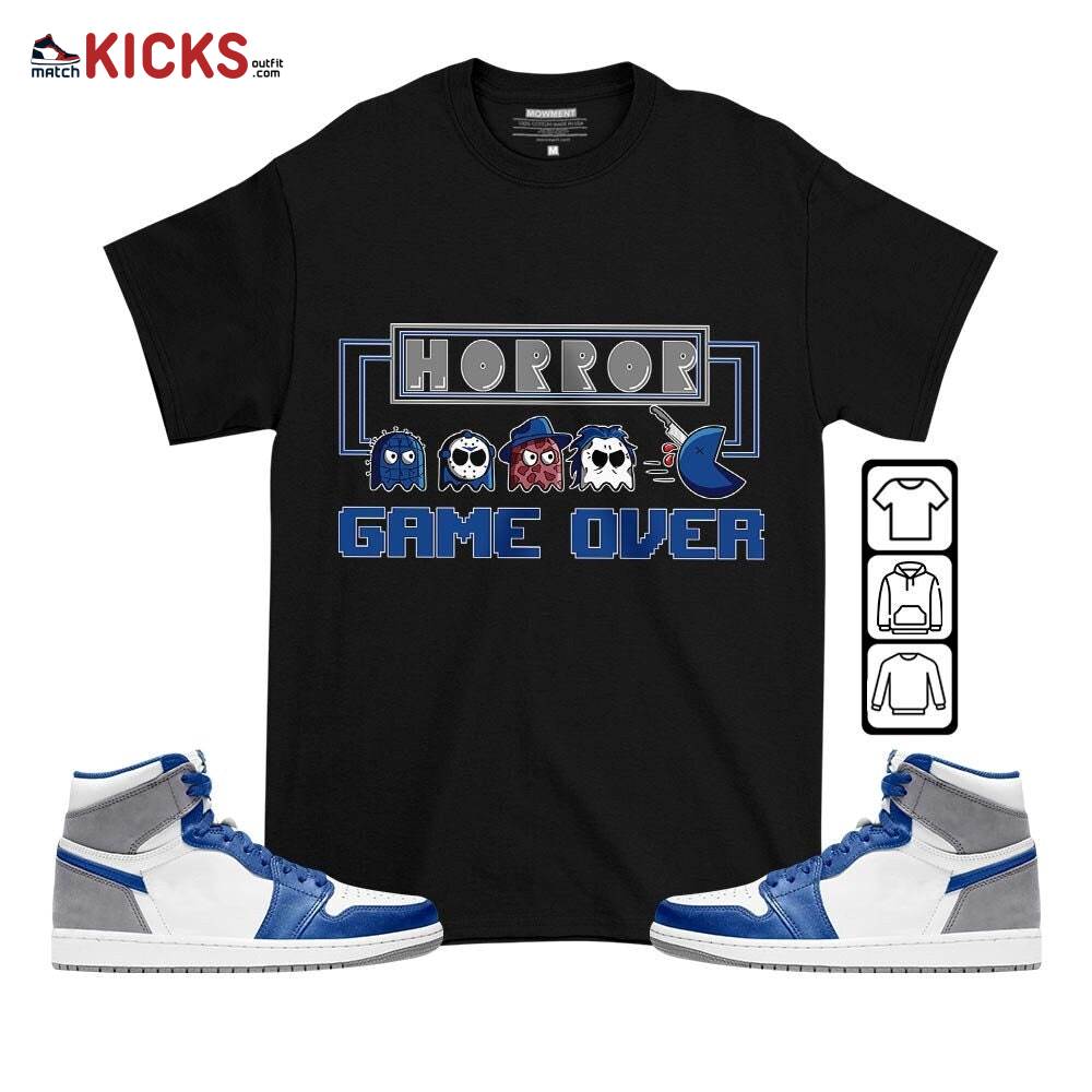 Friday Horror Pixer Sneaker Shirt Match True Blue 1s, Jordan 1 High OG True Blue MKO T-Shirt