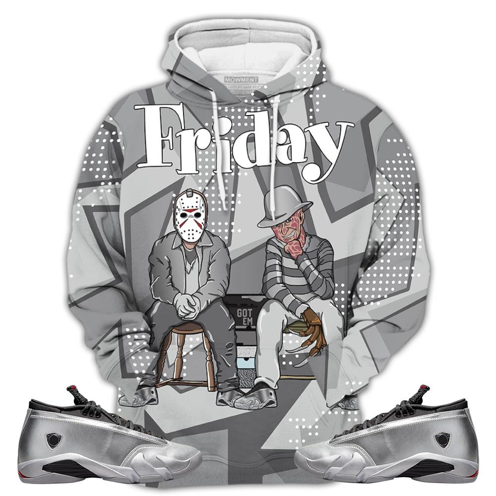 Friday Horror Sneaker Shirt Match 14 Low Metallic Silver, Jordan 14 Metallic Silver Hoodie Sweatshirt Tee All Over Print MKO Shirt