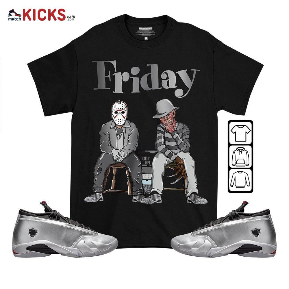 Friday Horror Sneaker Shirt Match 14 Low Metallic Silver, Jordan 14 Metallic Silver MKO T-Shirt