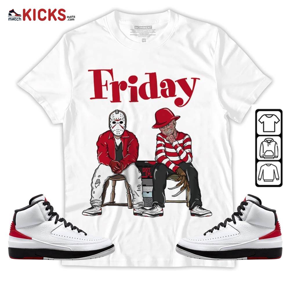 Friday Horror Sneaker Shirt Match 2 Chicago Varsity Red, Jordan Retro 2 Chicago MKO T-Shirt