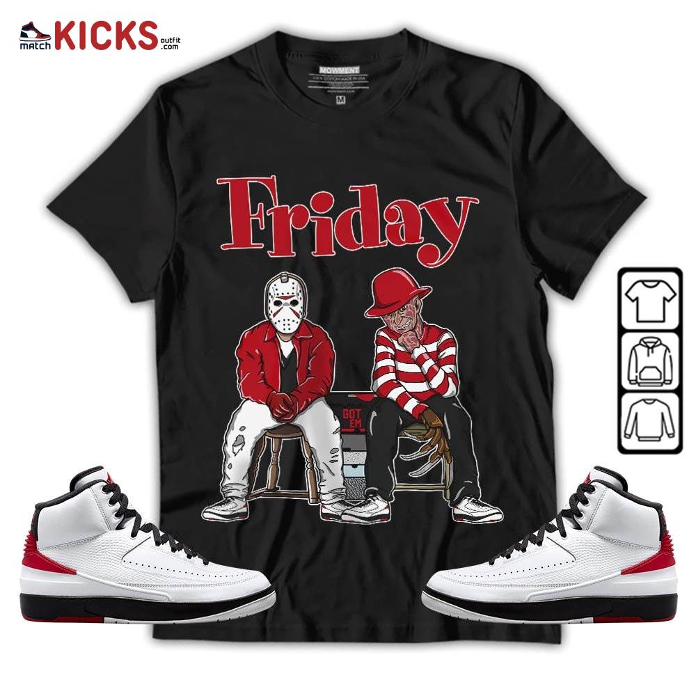 Friday Horror Sneaker Shirt Match 2 Chicago Varsity Red, Jordan Retro 2 Chicago MKO T-Shirt
