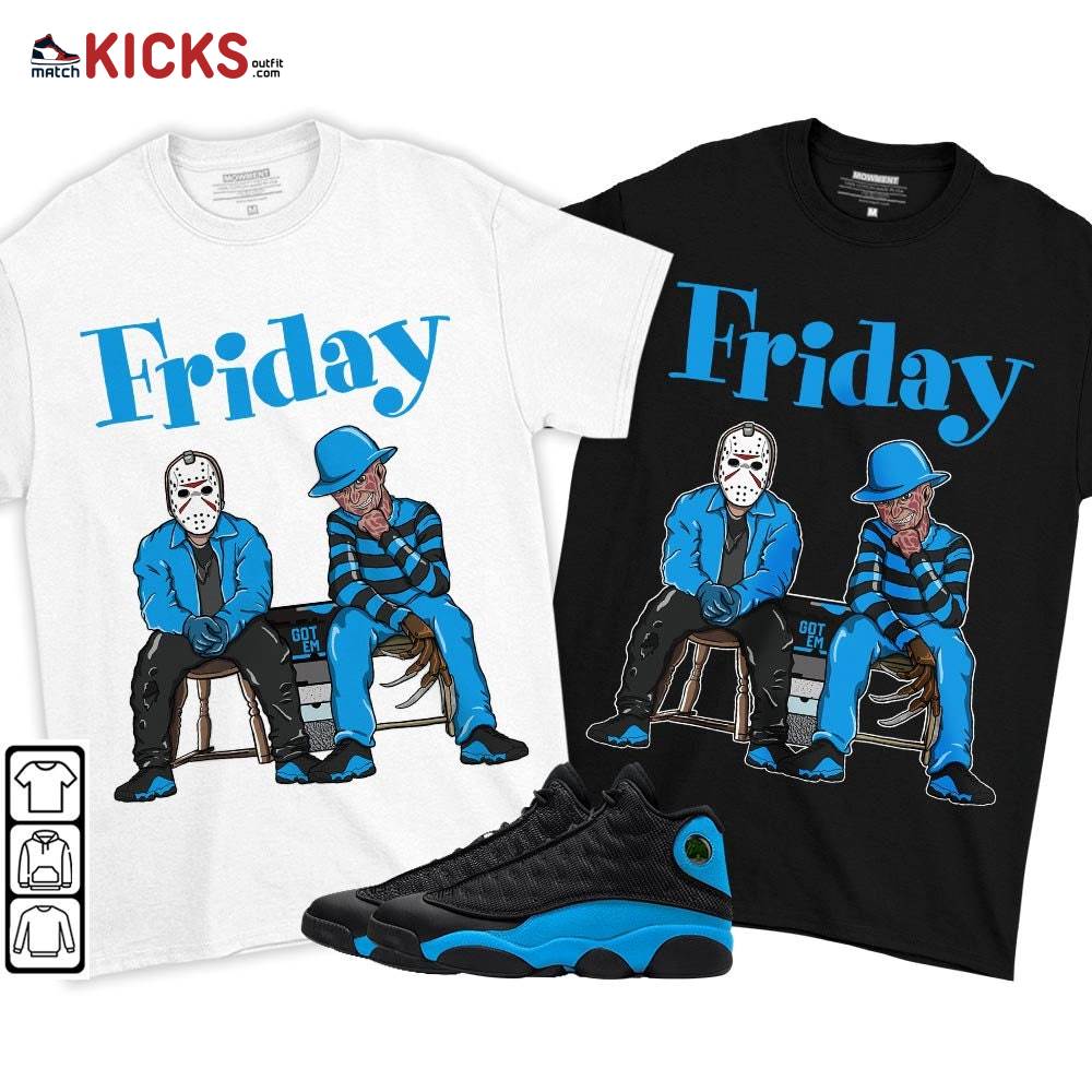 Friday Horror Sneaker Shirt Match Black University Blue 13s, Jordan 13 Black University Blue 2022 MKO T-Shirt Friday Horror Sneaker Shirt Match Black University Blue 13s, Jordan 13 Black University Blue 2022 MKO T-Shirt