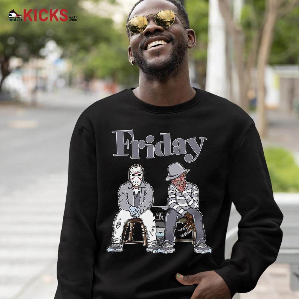 Friday Horror Sneaker Shirt Match Cement Grey 11s, Jordan 11 Low Cement Grey MKO T-Shirt Friday Horror Sneaker Shirt Match Cement Grey 11s, Jordan 11 Low Cement Grey MKO T-Shirt