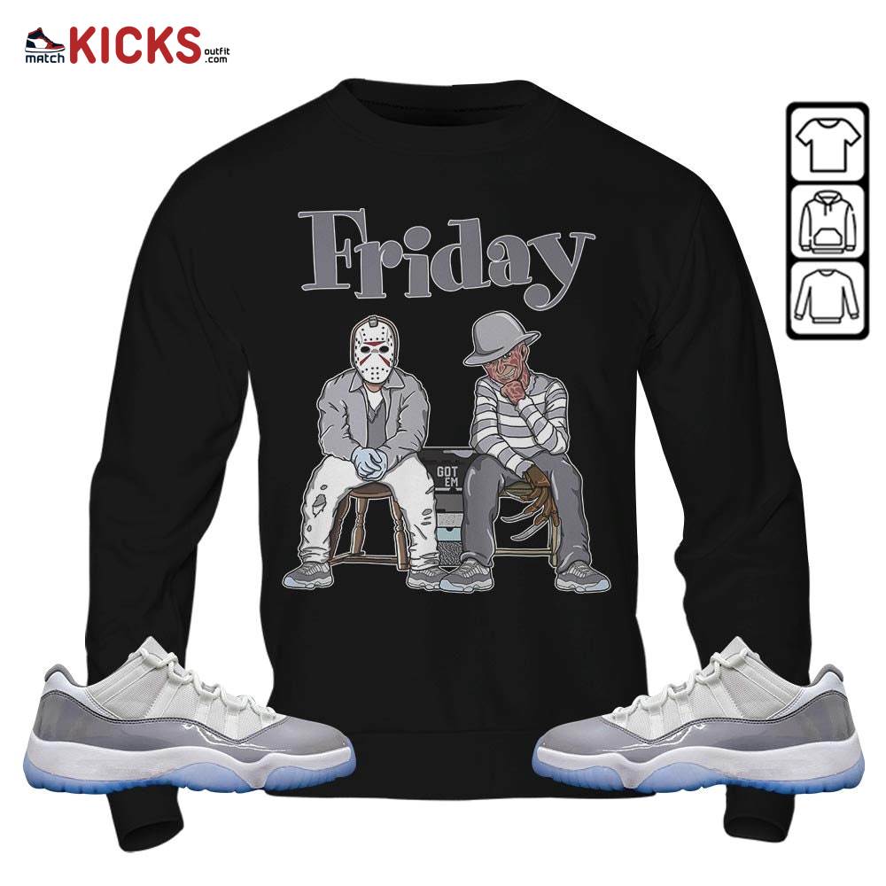 Friday Horror Sneaker Shirt Match Cement Grey 11s, Jordan 11 Low Cement Grey MKO T-Shirt Friday Horror Sneaker Shirt Match Cement Grey 11s, Jordan 11 Low Cement Grey MKO T-Shirt