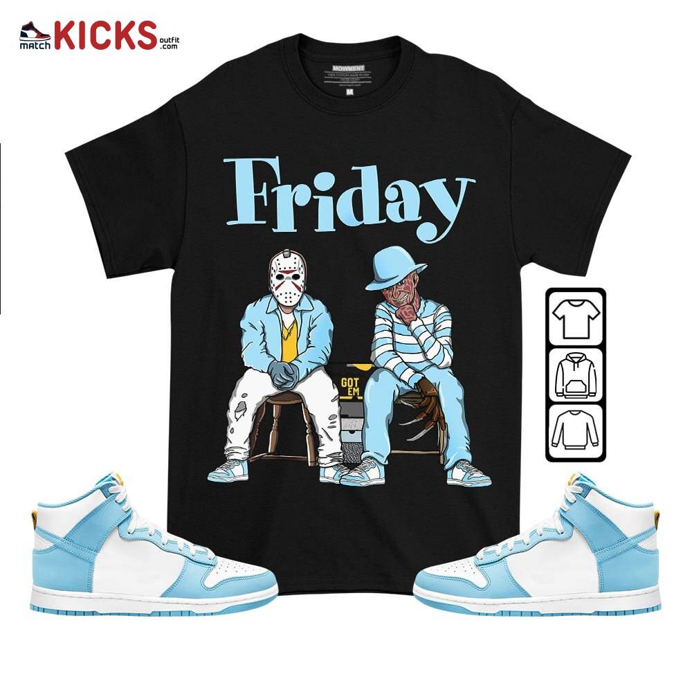 Friday Horror Sneaker Shirt Match Dunk High Blue Chill, Dunk High Homer Simpson MKO T-Shirt