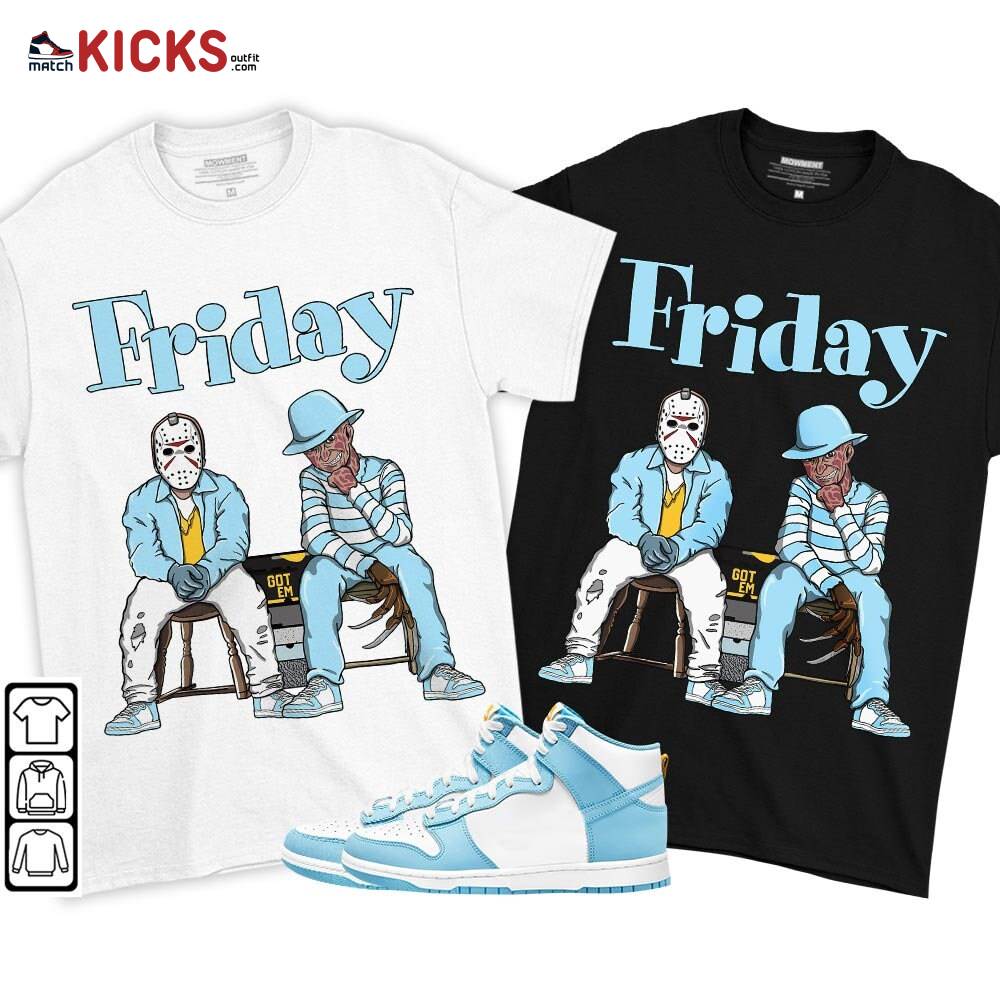 Friday Horror Sneaker Shirt Match Dunk High Blue Chill, Dunk High Homer Simpson MKO T-Shirt