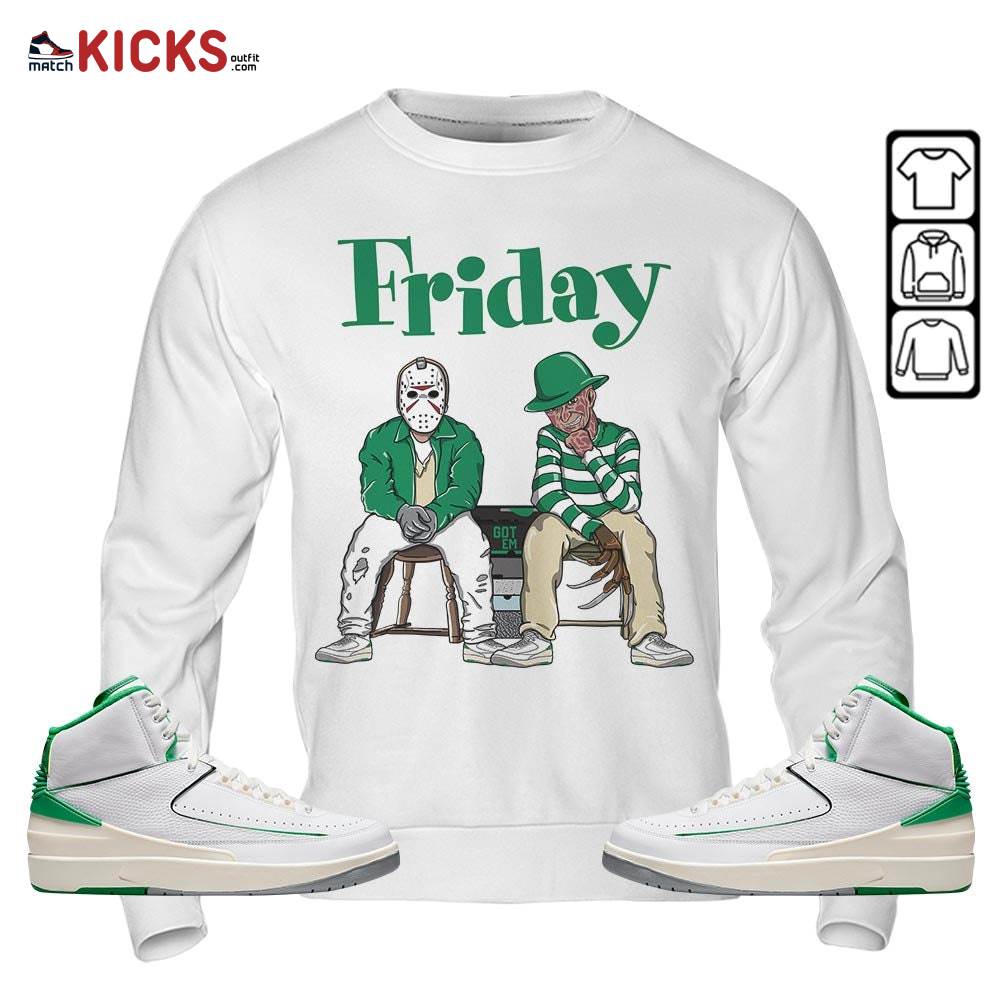 Friday Horror Sneaker Shirt Match Lucky Green 2s, Jordan 2 Lucky Green MKO Sweatshirt