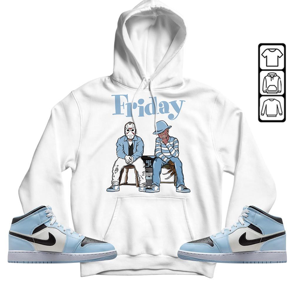 Friday Horror Sneaker Shirt Match Mid Ice Blue 1s, Jordan 1 Mid Ice Blue MKO T-Shirt Friday Horror Sneaker Shirt Match Mid Ice Blue 1s, Jordan 1 Mid Ice Blue MKO T-Shirt