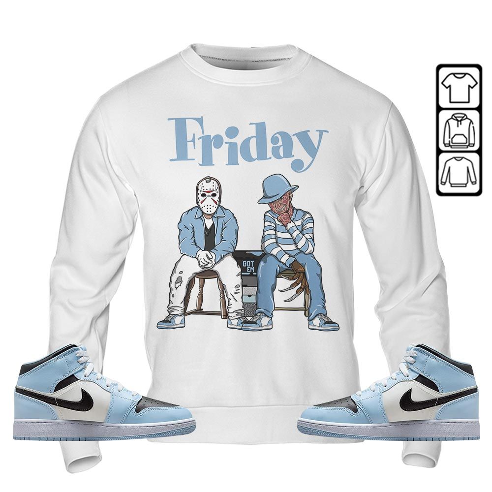 Friday Horror Sneaker Shirt Match Mid Ice Blue 1s, Jordan 1 Mid Ice Blue MKO T-Shirt Friday Horror Sneaker Shirt Match Mid Ice Blue 1s, Jordan 1 Mid Ice Blue MKO T-Shirt