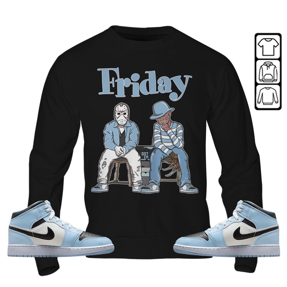 Friday Horror Sneaker Shirt Match Mid Ice Blue 1s, Jordan 1 Mid Ice Blue MKO T-Shirt Friday Horror Sneaker Shirt Match Mid Ice Blue 1s, Jordan 1 Mid Ice Blue MKO T-Shirt