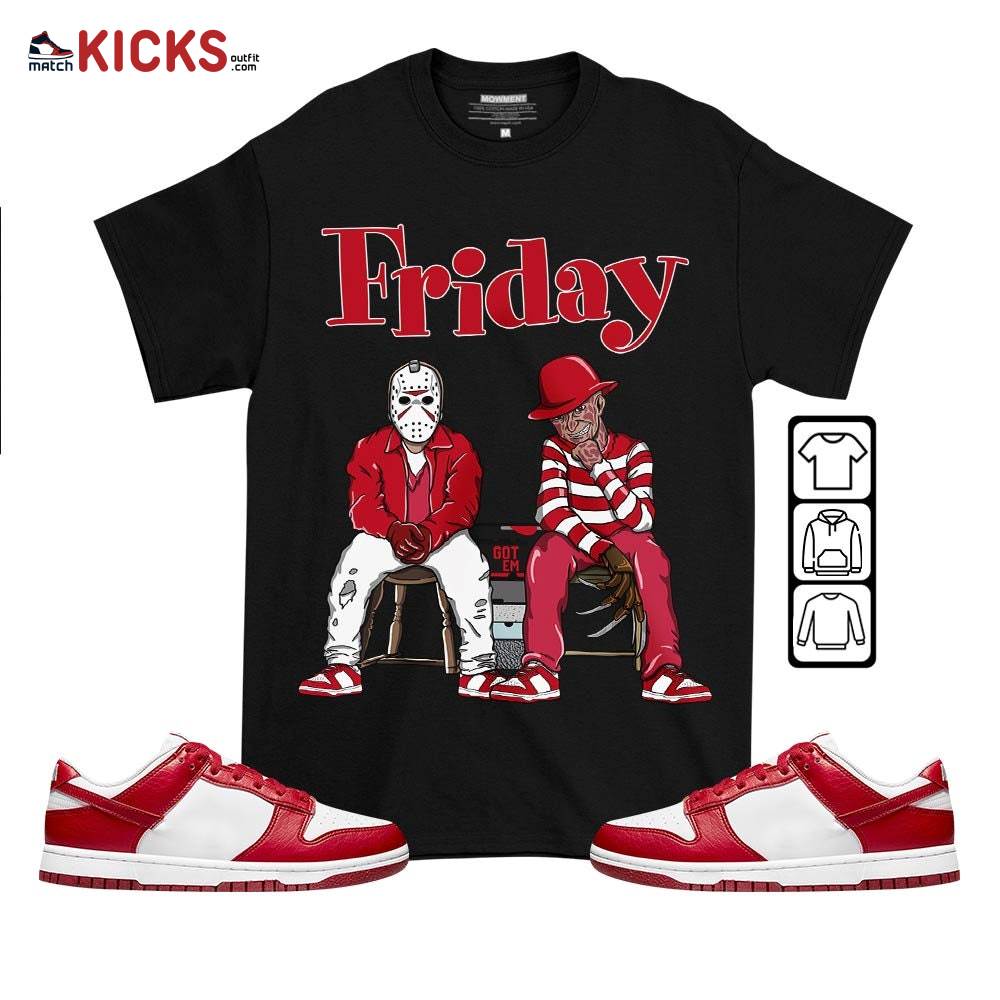 Friday Horror Sneaker Shirt Match Next Nature White Gym Red, Dunk Low Gym Red MKO T-Shirt