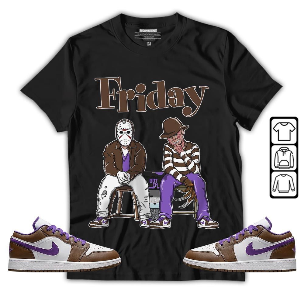 Friday Horror Sneaker Shirt Match Purple Mocha 1s, Jordan 1 Low Purple Mocha MKO T-Shirt Friday Horror Sneaker Shirt Match Purple Mocha 1s, Jordan 1 Low Purple Mocha MKO T-Shirt