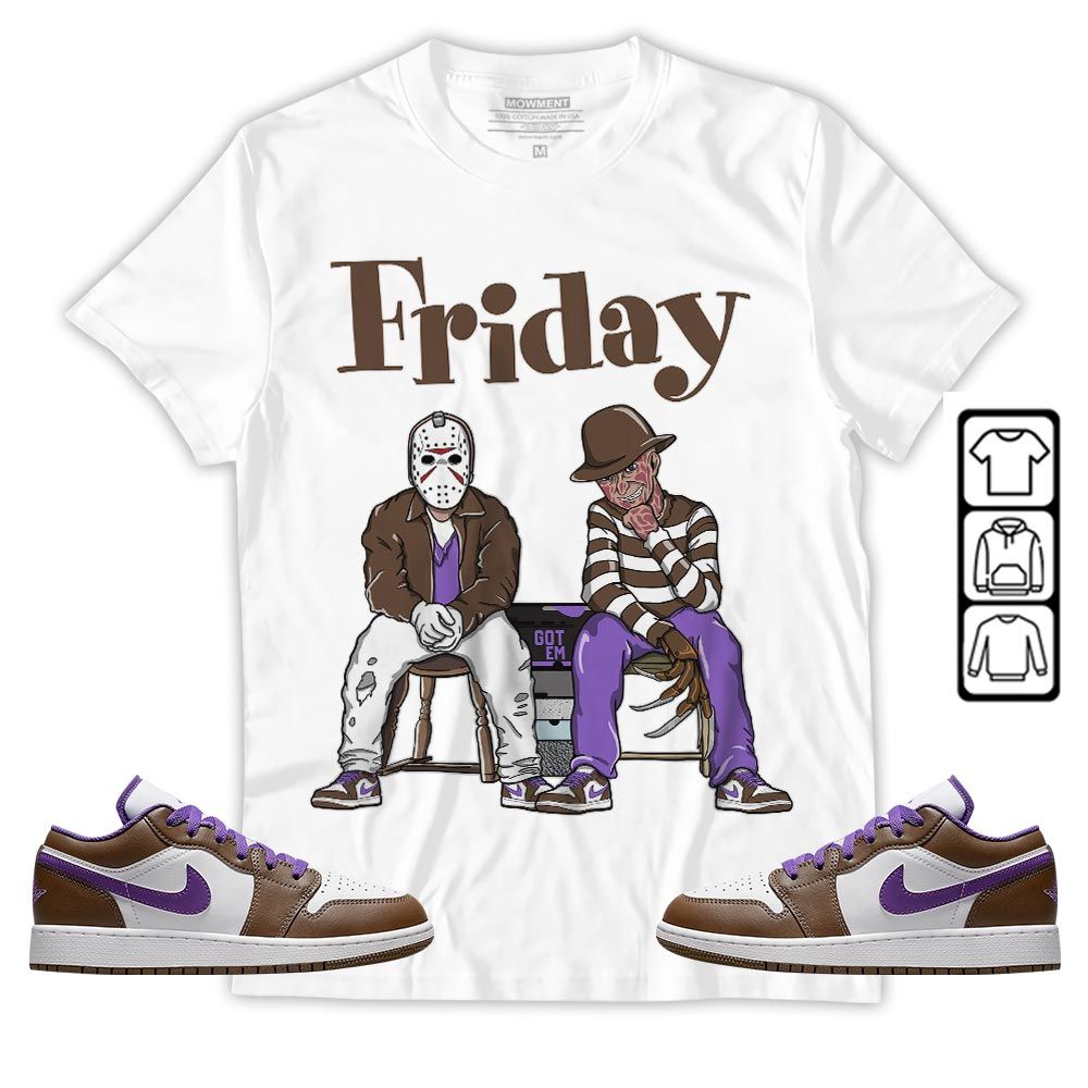 Friday Horror Sneaker Shirt Match Purple Mocha 1s, Jordan 1 Low Purple Mocha MKO T-Shirt Friday Horror Sneaker Shirt Match Purple Mocha 1s, Jordan 1 Low Purple Mocha MKO T-Shirt