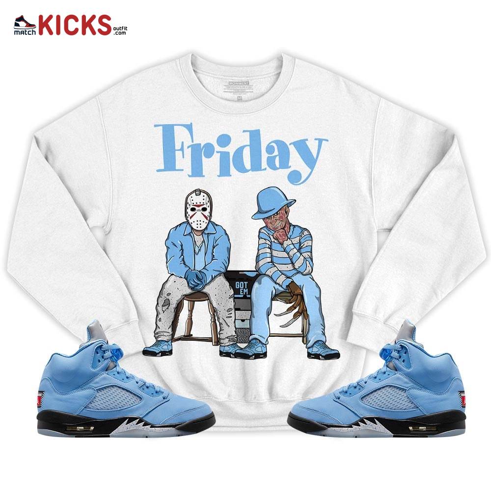 Friday Horror Sneaker Shirt Match Retro University Blue 5s, Jordan 5 University Blue MKO T-Shirt Friday Horror Sneaker Shirt Match Retro University Blue 5s, Jordan 5 University Blue MKO T-Shirt