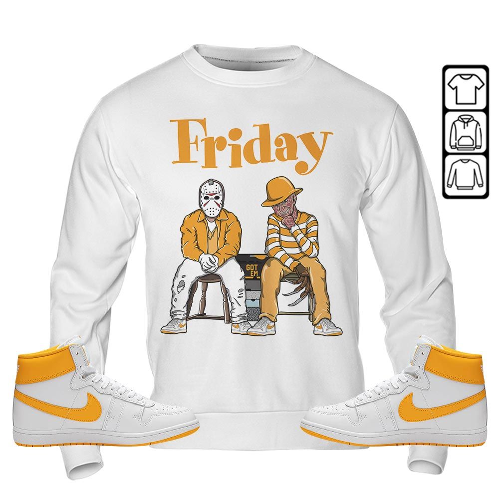 Friday Horror Sneaker Shirt Match University Gold, Ship SP University Gold MKO T-Shirt Friday Horror Sneaker Shirt Match University Gold, Ship SP University Gold MKO T-Shirt