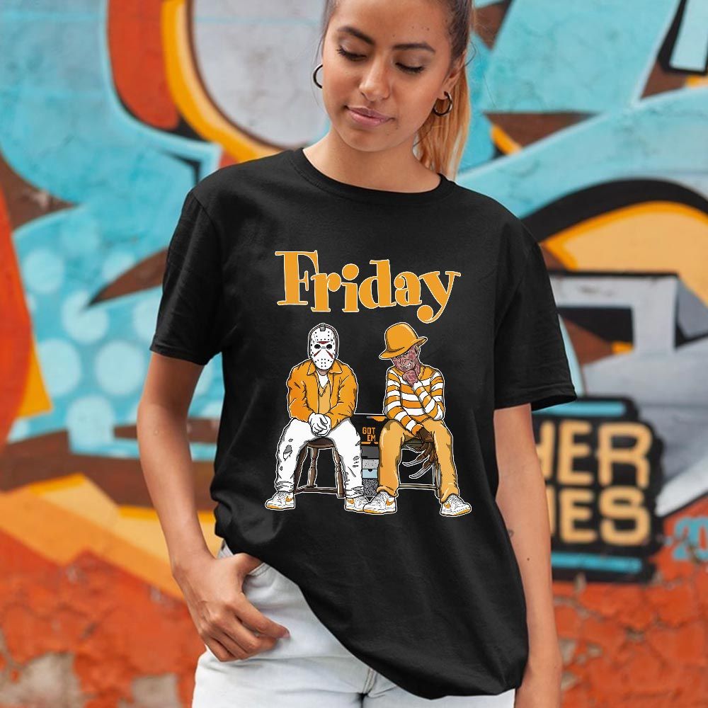 Friday Horror Sneaker Shirt Match University Gold, Ship SP University Gold MKO T-Shirt Friday Horror Sneaker Shirt Match University Gold, Ship SP University Gold MKO T-Shirt