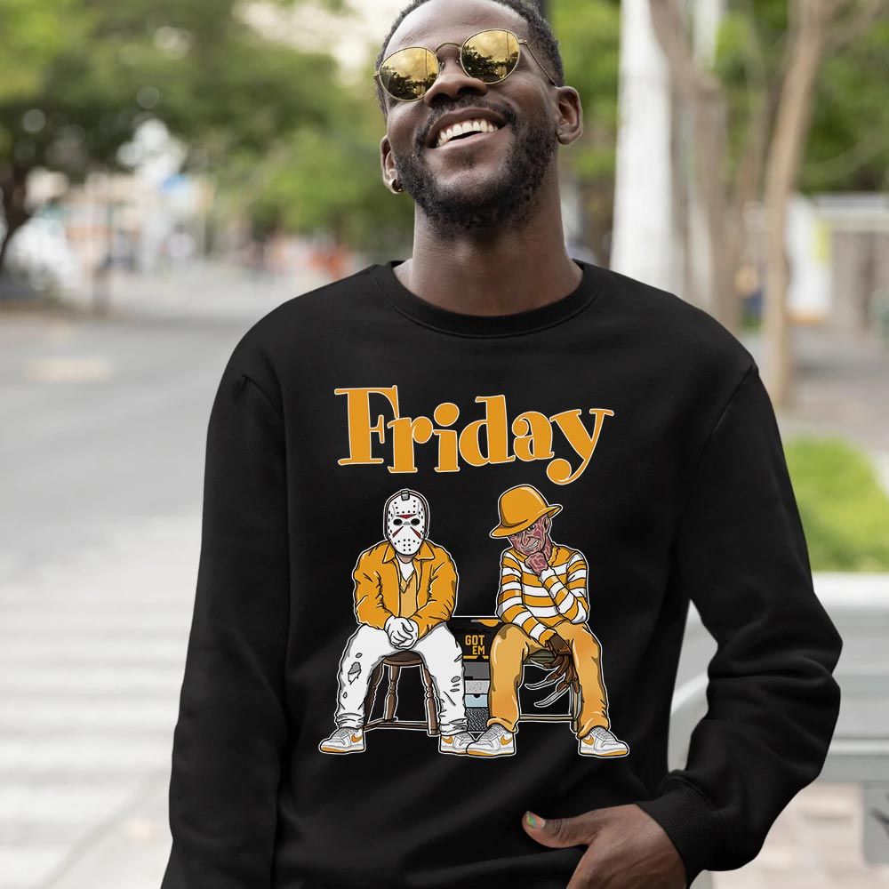 Friday Horror Sneaker Shirt Match University Gold, Ship SP University Gold MKO T-Shirt Friday Horror Sneaker Shirt Match University Gold, Ship SP University Gold MKO T-Shirt