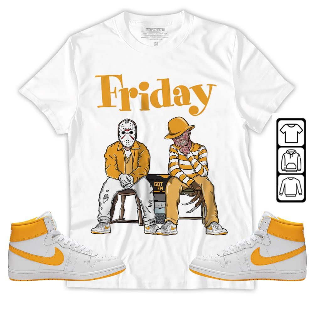 Friday Horror Sneaker Shirt Match University Gold, Ship SP University Gold MKO T-Shirt Friday Horror Sneaker Shirt Match University Gold, Ship SP University Gold MKO T-Shirt
