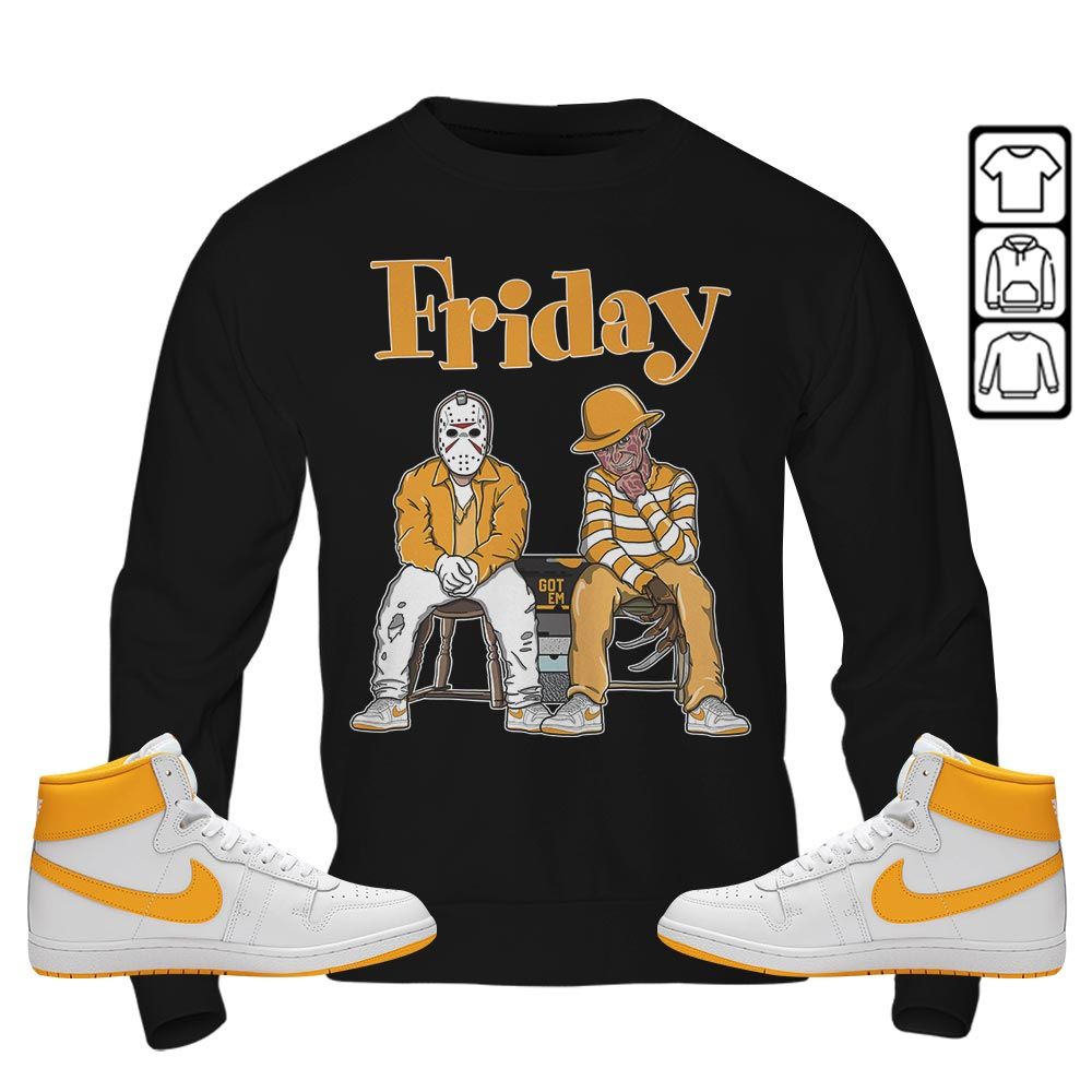 Friday Horror Sneaker Shirt Match University Gold, Ship SP University Gold MKO T-Shirt Friday Horror Sneaker Shirt Match University Gold, Ship SP University Gold MKO T-Shirt