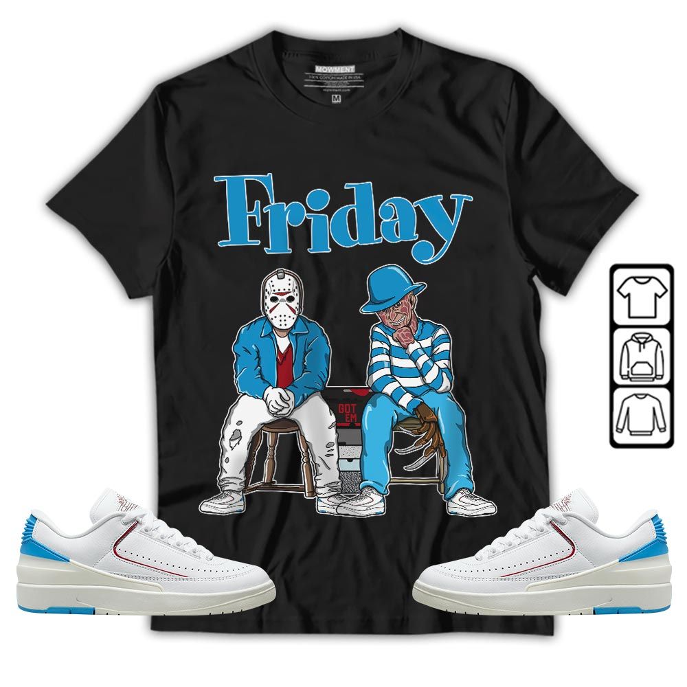 Friday Horror Sneaker Shirt Match University To Chicago 2s, Jordan 2 Low Blue To Chicago MKO T-Shirt