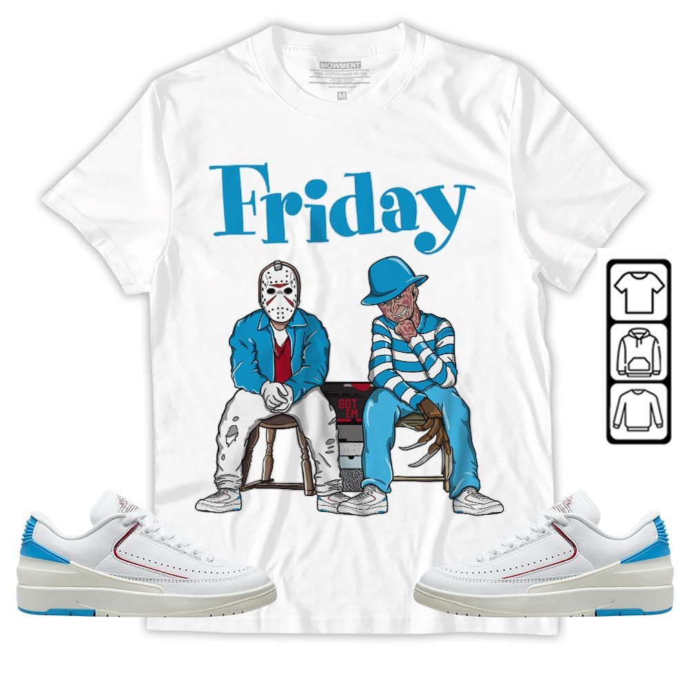Friday Horror Sneaker Shirt Match University To Chicago 2s, Jordan 2 Low Blue To Chicago MKO T-Shirt Friday Horror Sneaker Shirt Match University To Chicago 2s, Jordan 2 Low Blue To Chicago MKO T-Shirt