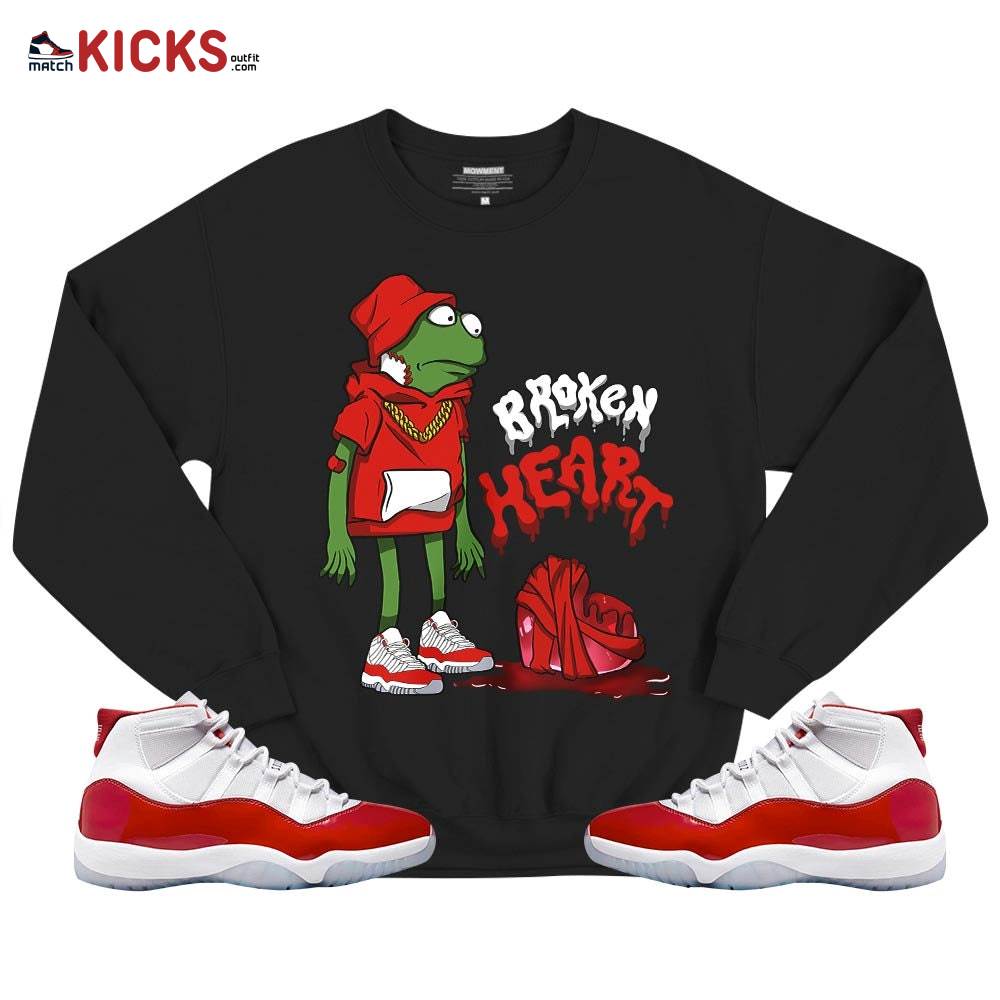 frog Broken Heart Sneaker Shirt Match 11 Varsity Red, Jordan 11 Retro Cherry MKO T-Shirt frog Broken Heart Sneaker Shirt Match 11 Varsity Red, Jordan 11 Retro Cherry MKO T-Shirt
