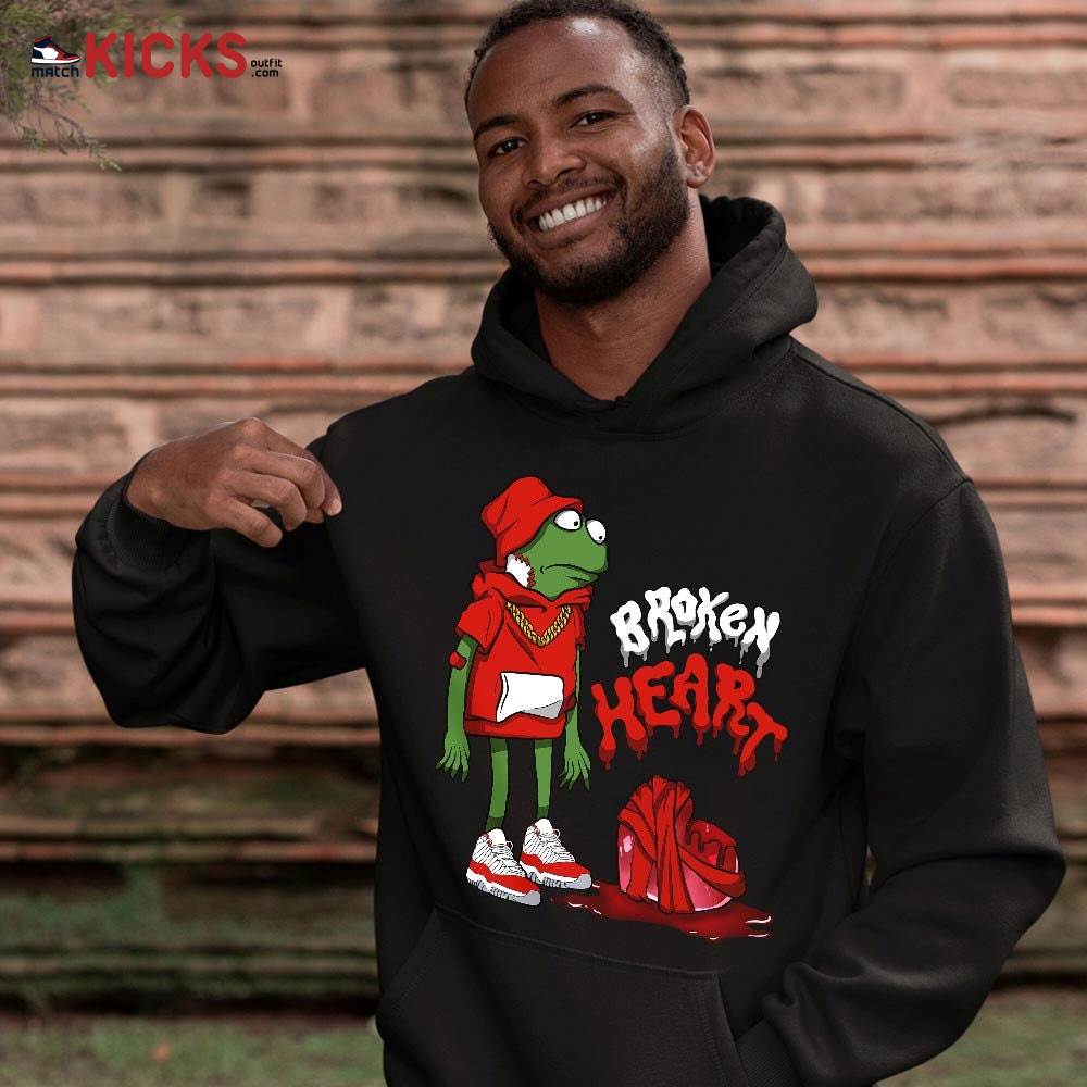 frog Broken Heart Sneaker Shirt Match 11 Varsity Red, Jordan 11 Retro Cherry MKO T-Shirt frog Broken Heart Sneaker Shirt Match 11 Varsity Red, Jordan 11 Retro Cherry MKO T-Shirt