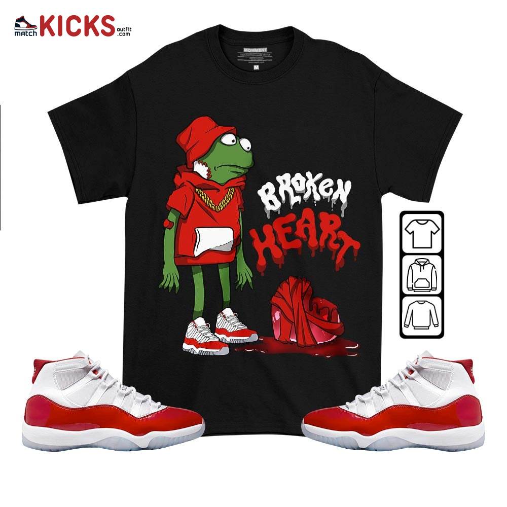 frog Broken Heart Sneaker Shirt Match 11 Varsity Red, Jordan 11 Retro Cherry MKO T-Shirt frog Broken Heart Sneaker Shirt Match 11 Varsity Red, Jordan 11 Retro Cherry MKO T-Shirt