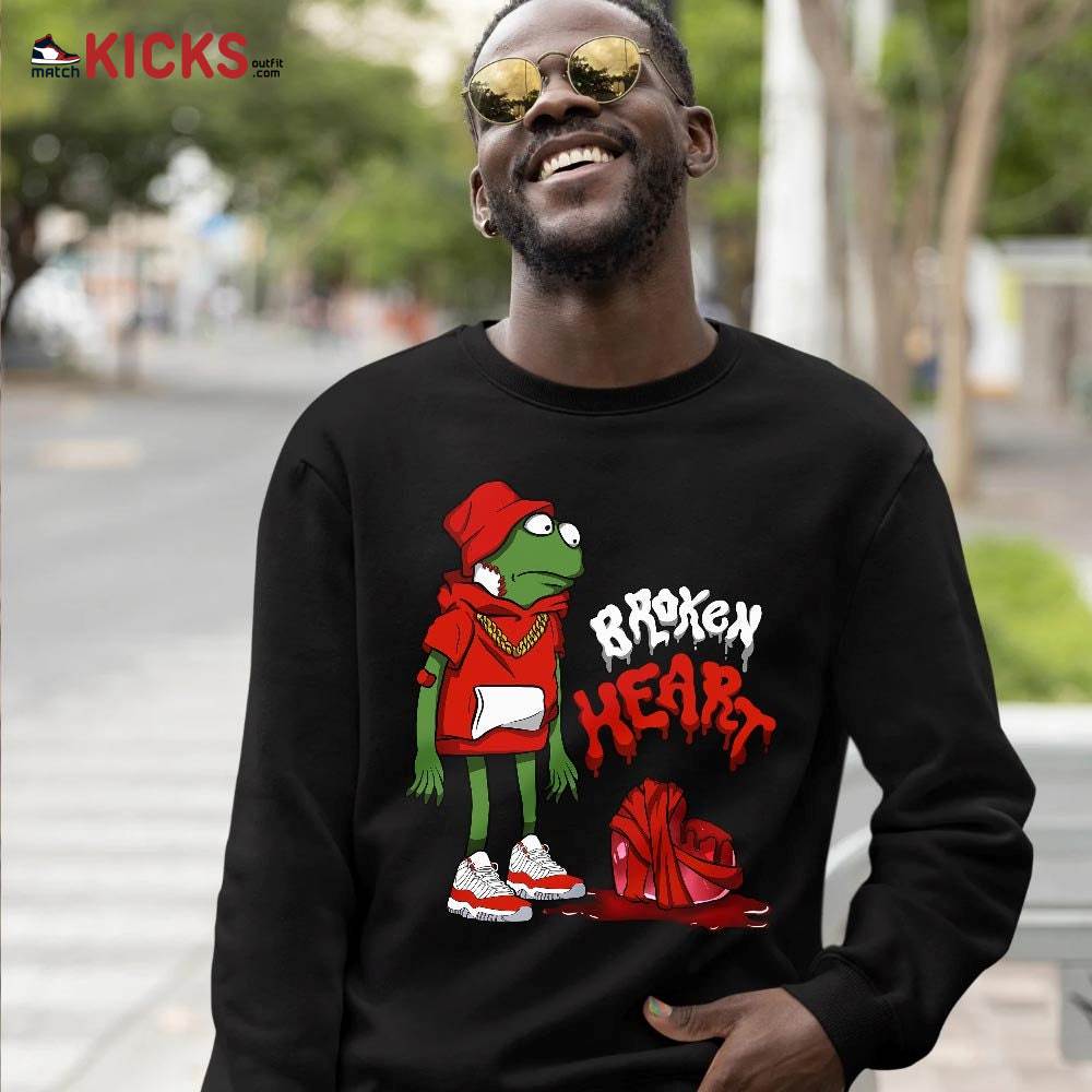 frog Broken Heart Sneaker Shirt Match 11 Varsity Red, Jordan 11 Retro Cherry MKO T-Shirt frog Broken Heart Sneaker Shirt Match 11 Varsity Red, Jordan 11 Retro Cherry MKO T-Shirt
