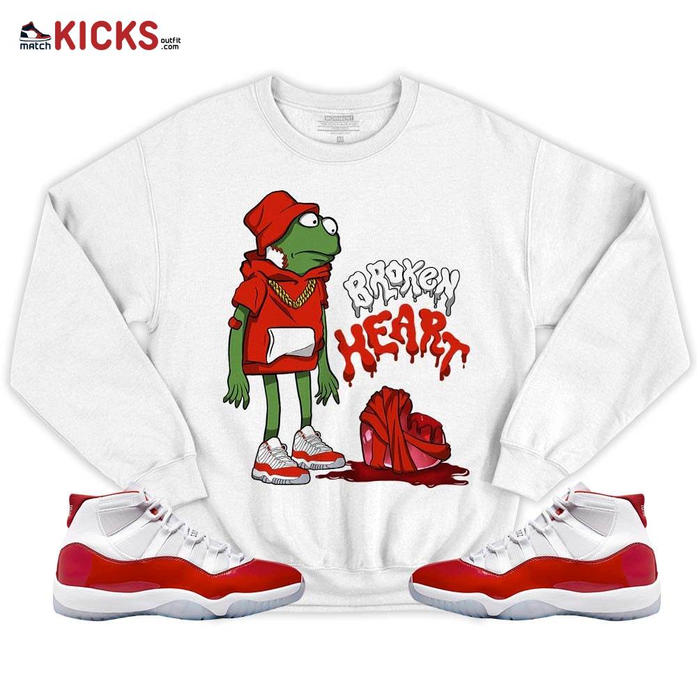 frog Broken Heart Sneaker Shirt Match 11 Varsity Red, Jordan 11 Retro Cherry MKO T-Shirt frog Broken Heart Sneaker Shirt Match 11 Varsity Red, Jordan 11 Retro Cherry MKO T-Shirt