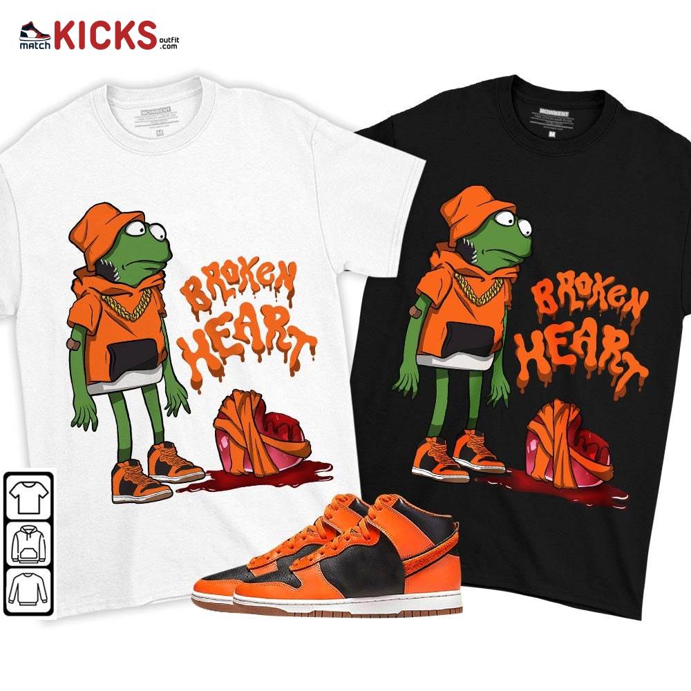 Frog Broken Heart Sneaker Shirt Match Dunk Black Orange, Dunk High GS Safety Orange MKO T-Shirt Frog Broken Heart Sneaker Shirt Match Dunk Black Orange, Dunk High GS Safety Orange MKO T-Shirt