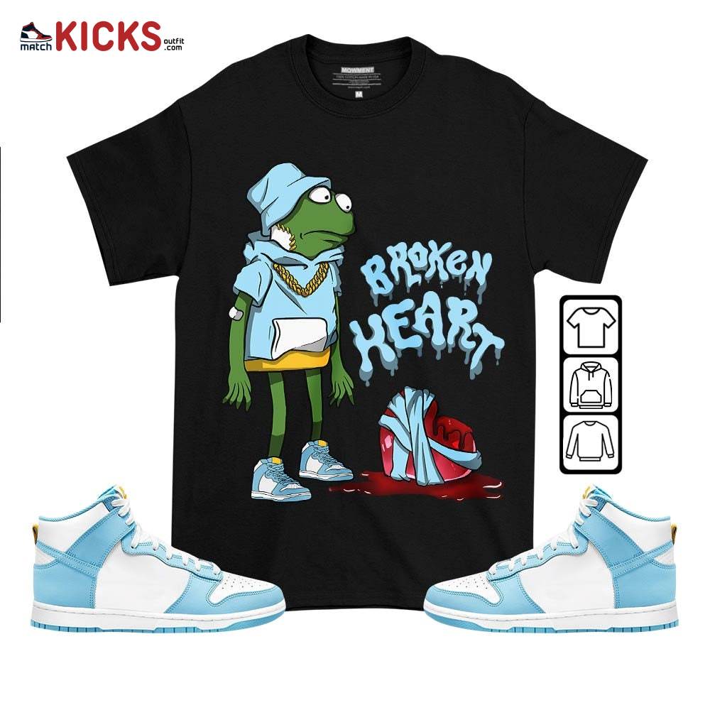 Frog Broken Heart Sneaker Shirt Match Dunk High Blue Chill, Dunk High Homer Simpson MKO T-Shirt