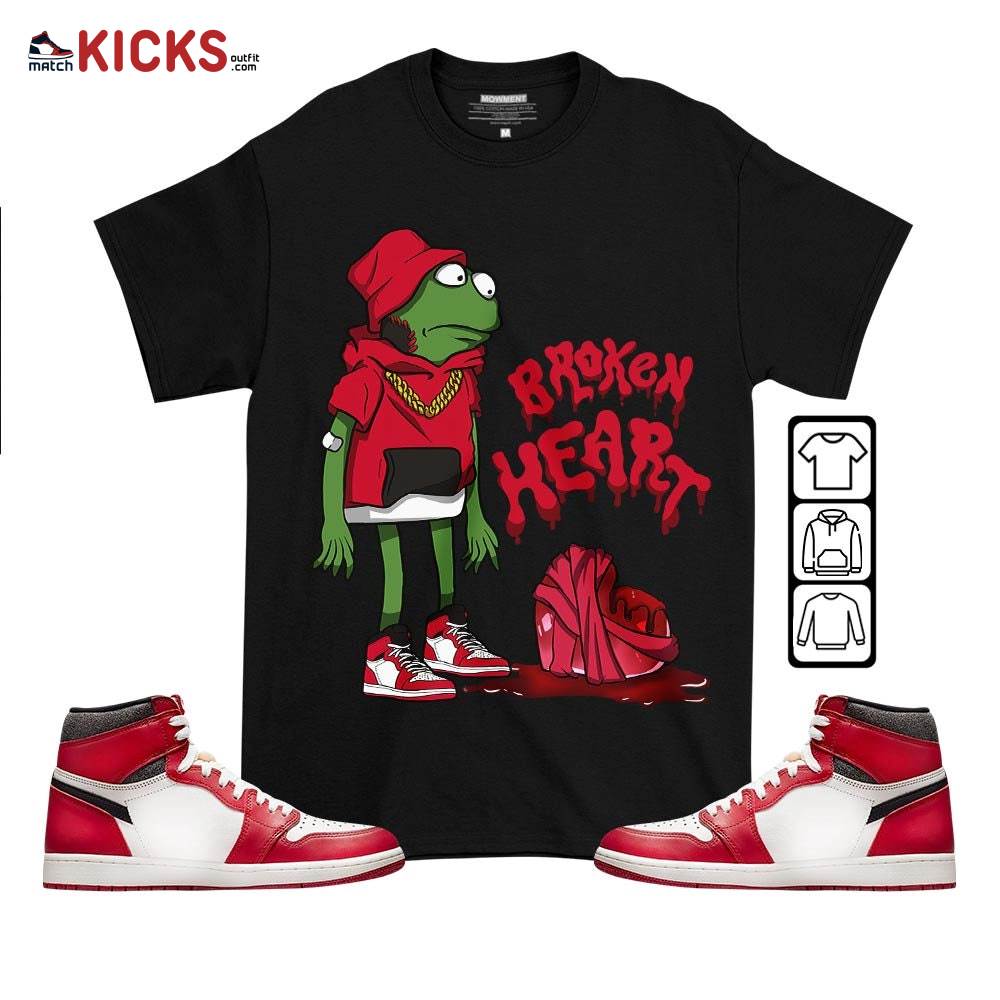 Frog Broken Heart Sneaker Shirt Match High OG Chicago 1s, Jordan 1 Lost and Found Chicago MKO T-Shirt