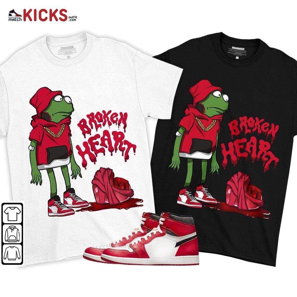 Frog Broken Heart Sneaker Shirt Match High OG Chicago 1s, Jordan 1 Lost and Found Chicago MKO T-Shirt