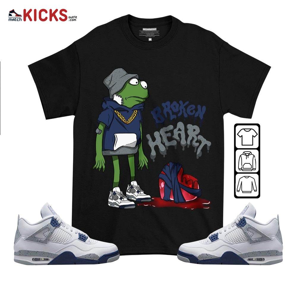 Frog Broken Heart Sneaker Shirt Match Midnight Navy 4s, Jordan 4 Retro Midnight Navy MKO T-Shirt