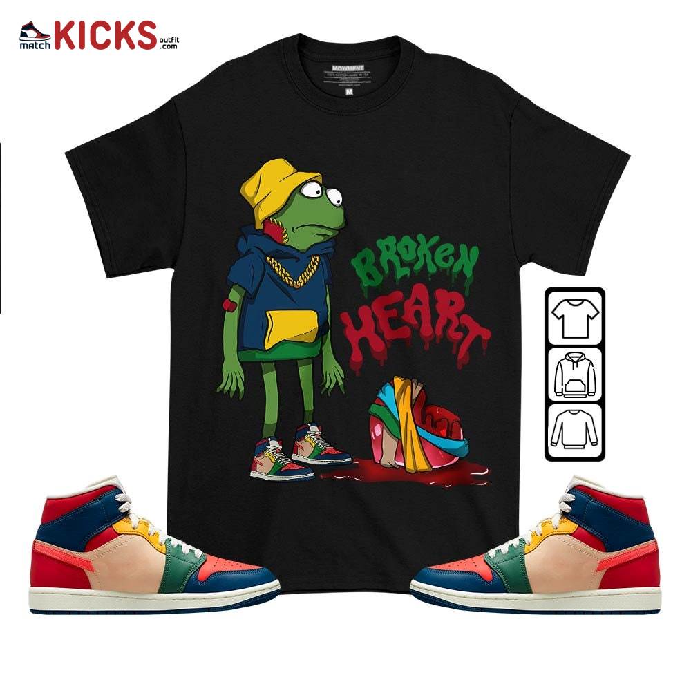 Frog Broken Heart Sneaker Shirt Match Multi Color 2022 1s, Jordan 1 Mid Multi Color 2022 MKO T-Shirt