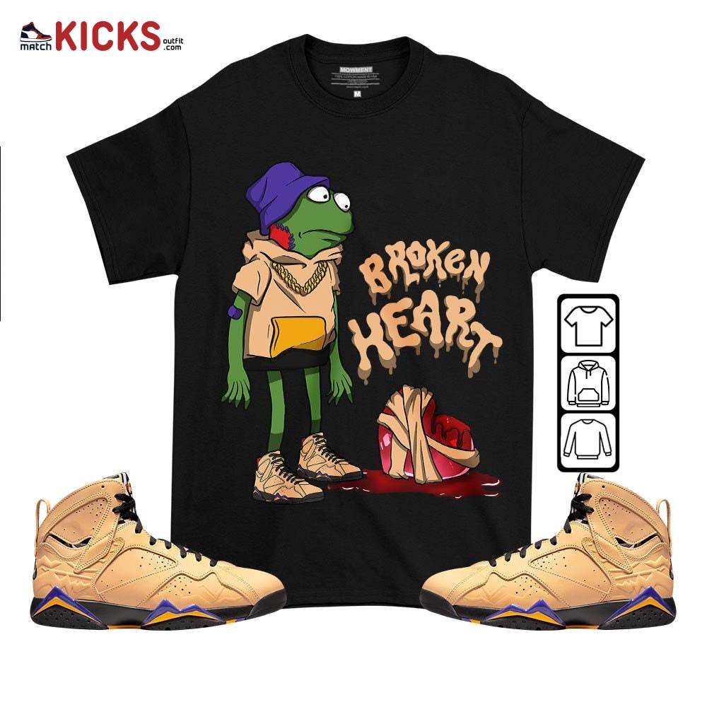 Frog Broken Heart Sneaker Shirt Match Vachetta Tan 7s, Jordan 7 SE Afrobeats MKO T-Shirt