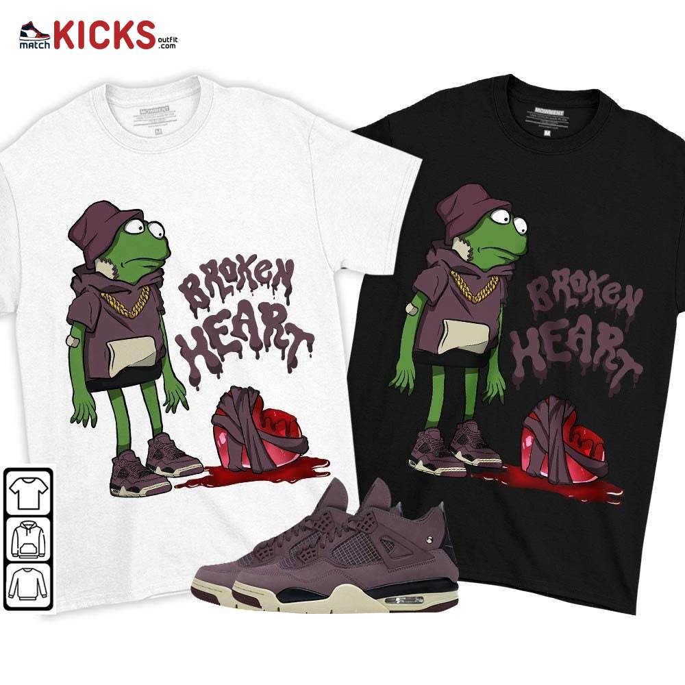 Frog Broken Heart Sneaker Shirt Match Violet Ore 4s, Jordan 4 A Ma Maniere Violet Ore MKO T-Shirt