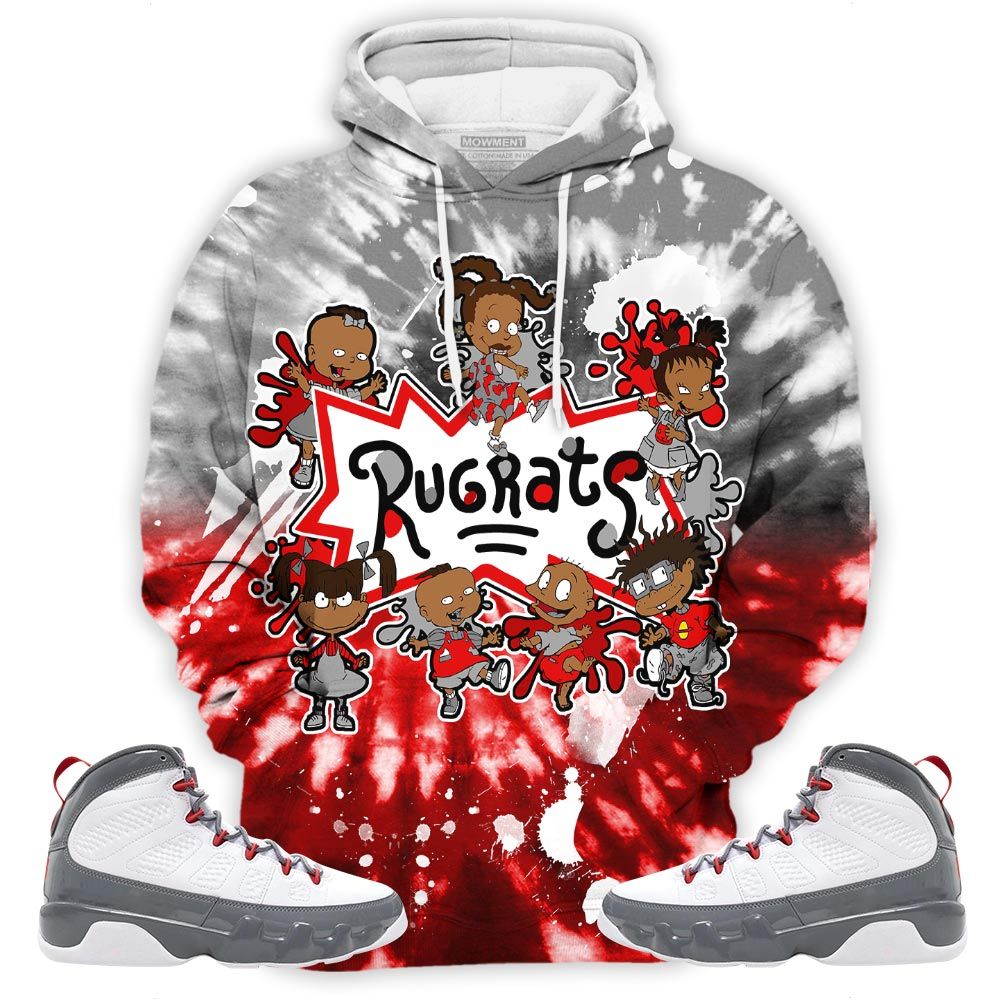 Funny Cartoon 90S Tiedye Sneaker Shirt Match Grey Fire Red 9S, Jordan 9 Retro Fire Red Hoodie Sweatshirt Tee All Over Print MKO Shirt